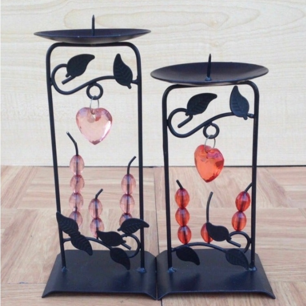 3/4” Black Metal Spike BEADED JEWELED Decorative Pillar Candle Holders